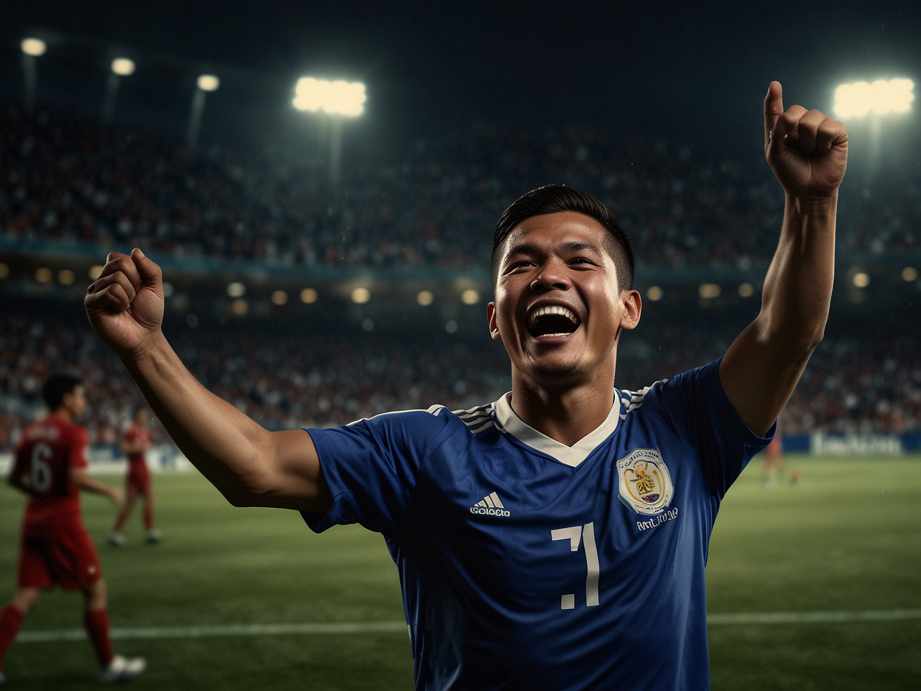 Triumphant athlete celebrating a goal